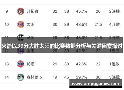 火箭以39分大胜太阳的比赛数据分析与关键因素探讨
